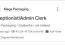 Mega Packaging ikhangela i Receptionist/Admin Clerk, eGqeberha, eMpuma Koloni.