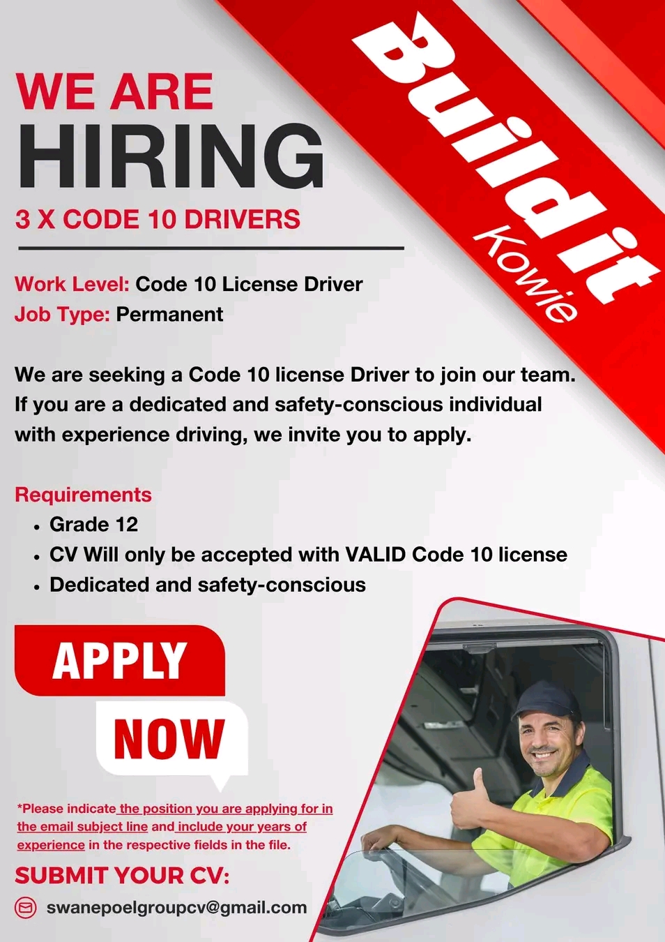 Code 10 Drivers x3 - eKowie, Port Alfred - Mzanzi Ekhaya