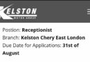 KELSTON MOTOR GROUP  – RECEPTIONIST, eKuGompo City.
